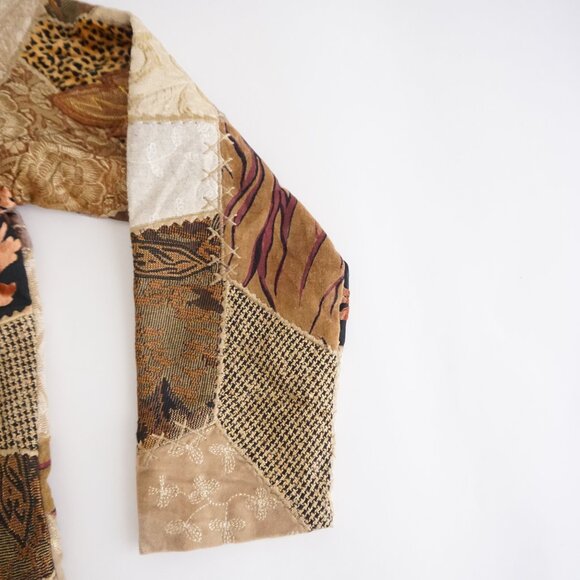 VTG Indigo Moon Patchwork Embroidered Jacket Boho Eclectic Grandpa Cabincore M - Picture 4 of 9